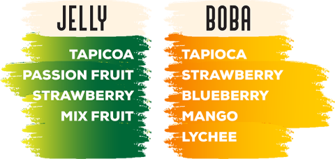 Menu sheet listing jelly and popping boba topping options